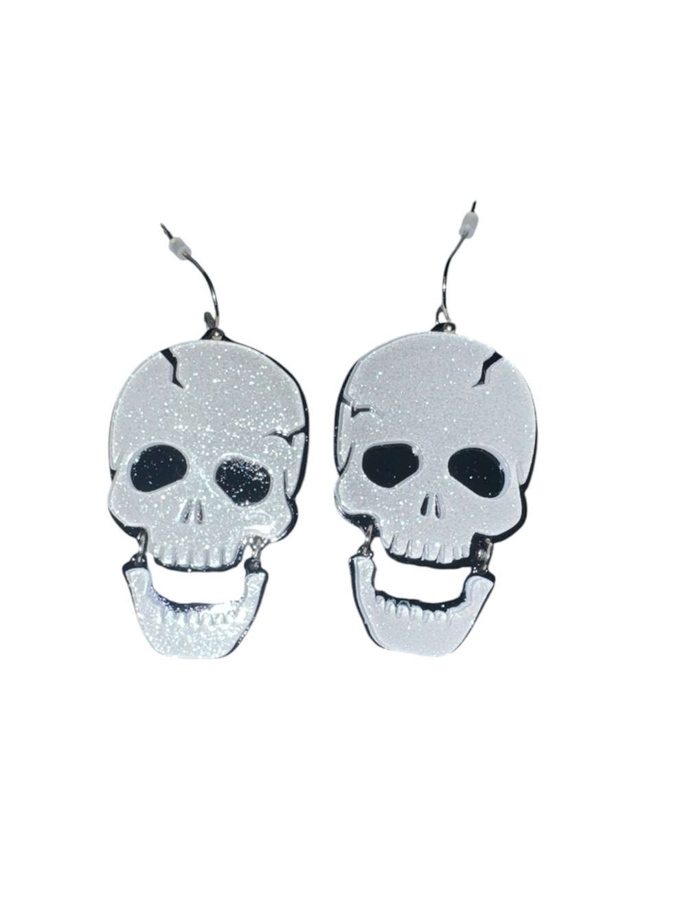 Silver Glitter Skull Dangle Earrings Halloween